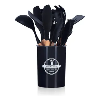 Jogo 12 Peças UtensĂlios Silicone Colher EspĂĄtula Preto Jogo 12 Peças UtensĂlios Silicone Colher EspĂĄtula Preto