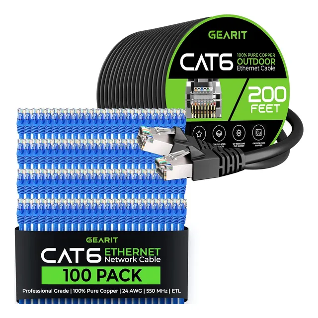 Paquete De 100 Cables Ethernet Cat6 De 0,5 M Y 200 M