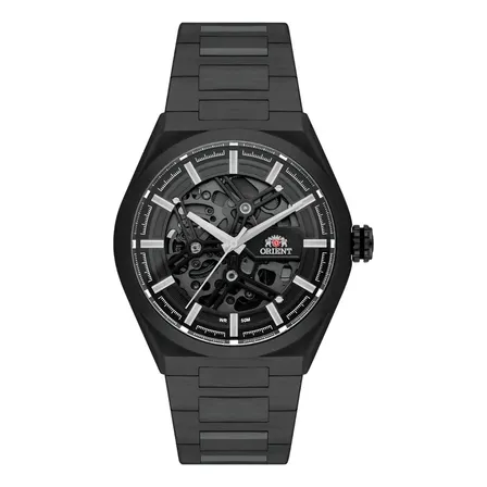 Relógio Orient Automático Skeleton Nh7yy001 G1sx Correia Preto Bisel Preto Fundo