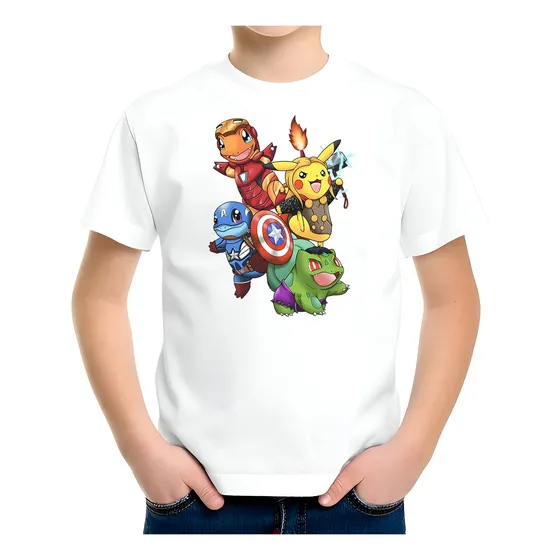 Remera Pokemon Marvel Heroes - Anime Niños Niñas Aesthetic