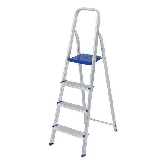 Escalera doméstica de aluminio de 4 peldaños, color plateado