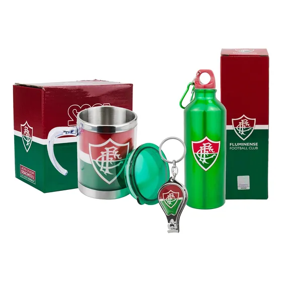 Kit Presente Fluminense Caneca Inox Garrafa Chaveiro Cortado