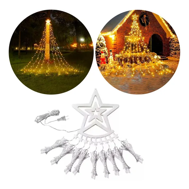 Cascada Luces Estrella Navidad Led Guirnalda Calido Luces Amarillo