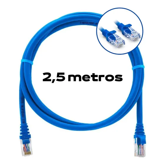 Cabo De Rede Cat6 2.5m Azul Ultra Velocidade 2,5 Metros Rj45