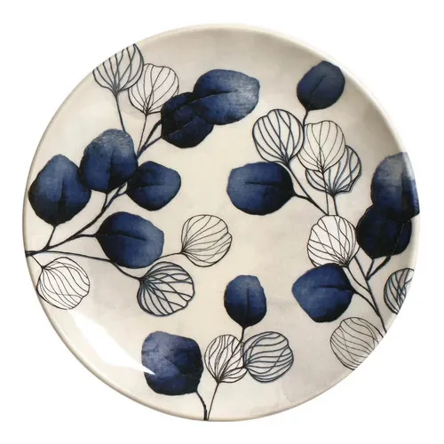 Plato de postre Porto Brasil Cerâmica Essências Bio Stoneware Luar color azul floreado - pack x 6