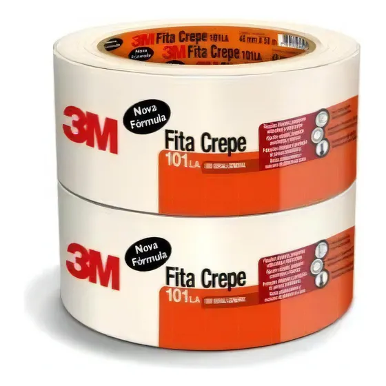 3M fita crepe 101La 48mm x 50m kit 2 rolos largo cor branco liso
