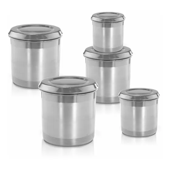 Jogo De Latas Mantimento De Aluminio 5 Peças Polido E Lixado