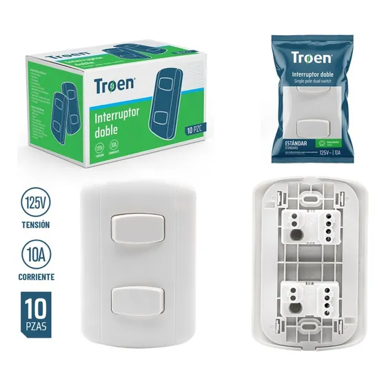 Apagador Interruptor Doble Blanco Bticino Marca Troen