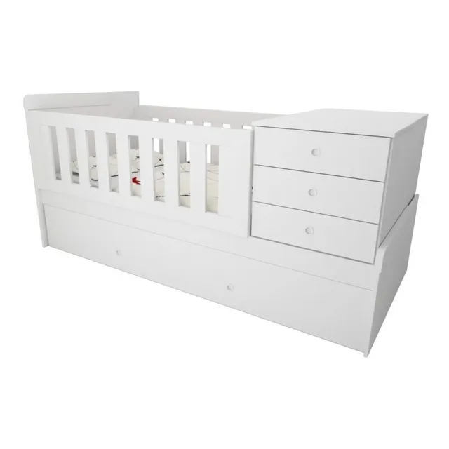 Cuna Funcional Cama Cajonera Baulera Con Carrocama Blanca