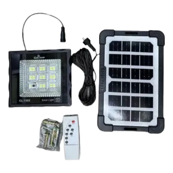 Kit Lampara Exterior Reflector Solar Con Panel Control 50w Carcasa Negro Luz Blanco