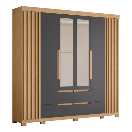 Guarda Roupa Casal 240cm Com Espelho Doble Freijó/titanium  