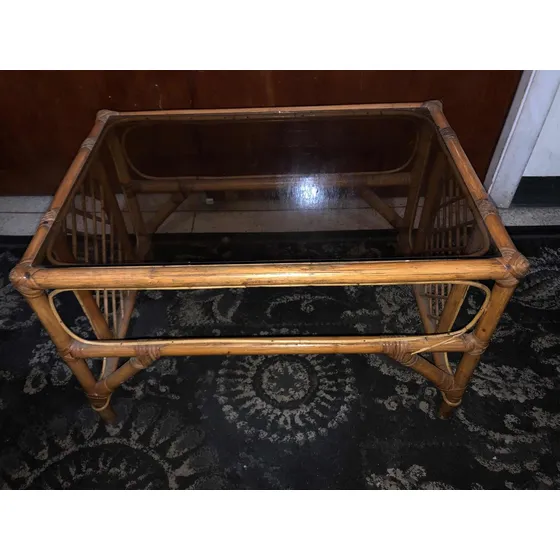 Mesa De Centro De Rattan /mimbre Con Vidrio