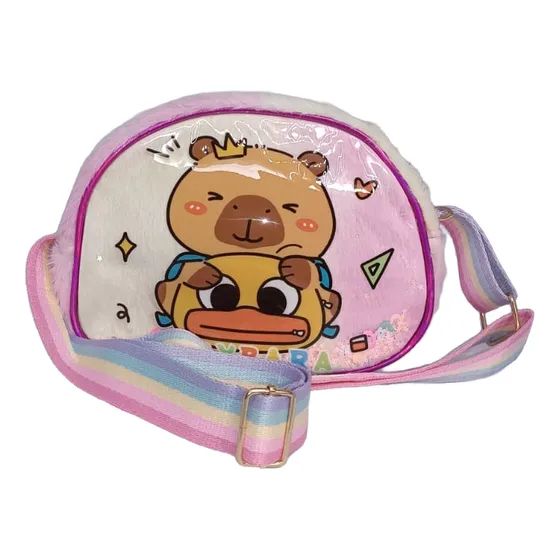 Cartera Capibara De Peluche Carpincho Modelos Acabado De Los Herrajes Dorado Color Fucsia-rosa Correa De Hombro Pasteles Diseño De La Tela Pato