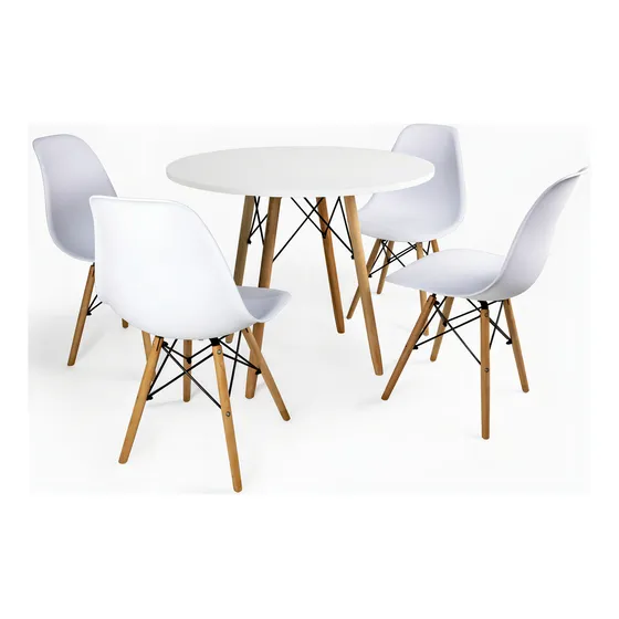 Conjunto Mesa Eiffel Branca 90cm + 4 Cadeiras Eames Design Cor da tampa Branco