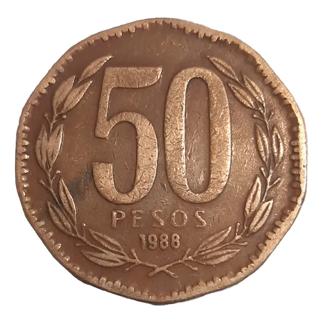 Moneda Chilena De 50 Pesos Año 1988 (baja Acuñación)