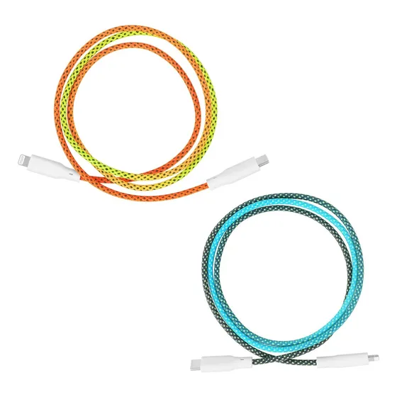 Travel Depot Cable cargador USB C para iPhone, paquete de 2, 3 pies, gradiente, carga rápida, compatible con modelos desde iPhone 6 hasta iPad e iPod. Certificación Apple Mfi.