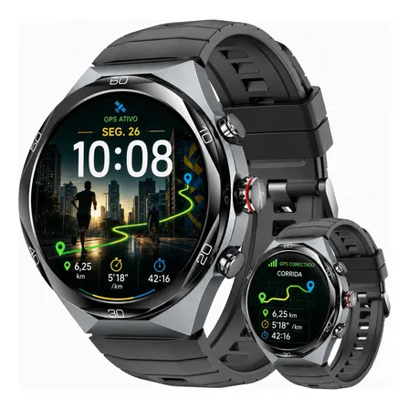 Smartwatch Gps Dual Band Com Ia E Tela Amoled Ltpo 5atm Azul-claro Mesh Preto