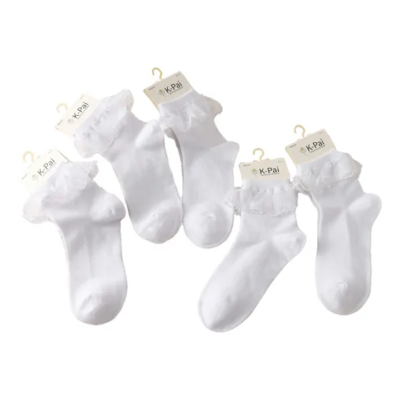 12 Pares Calcetines Blanco Niña Vuelitos Vuelos Algodón 1-12