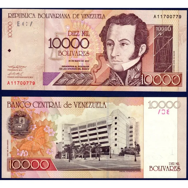 Billete De 10000 Bolívares A8 Mayo 25 2000 Simón Bolívar