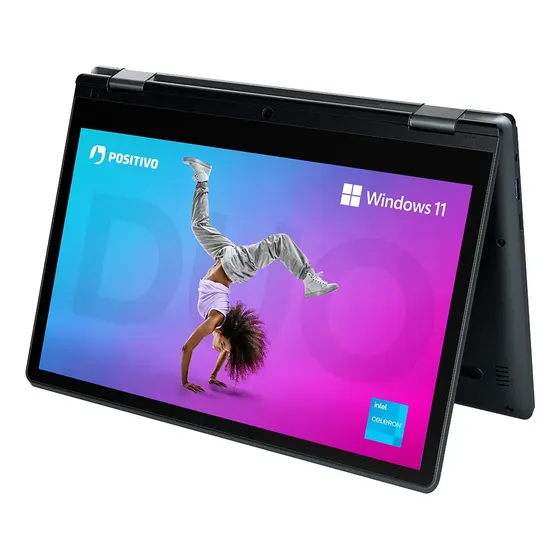 Notebook 2 em 1 Positivo Duo Intel Celeron N4500 4GB RAM 128GB SSD Windows 11 Home - Tela 11" HD IPS Touch com Caneta Capacitiva – Cinza