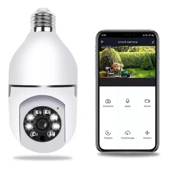 Camara Wifi Ip De Seguridad tipo Bombillo Exterior Hd360ºptz V380 Color Blanco