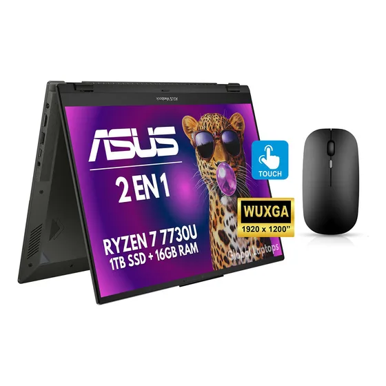 Asus Vivobook X360 Amd Ryzen 7 7730u Gamer 16 GB Ram 1 TB Ssd Pantalla Flip 16 Wuxga 1920 X 1200 Touch 2en1 Amd Radeon Graphics Incluye Windows 11 Laptop TN3604YA-CS71T With Regalo Mouse