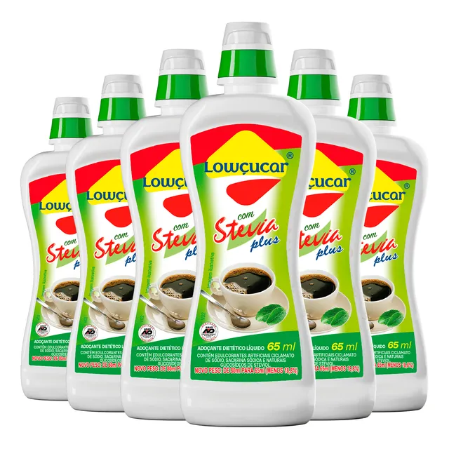 Kit Com 6 Adoçantes Lowçucar Plus Com Stévia Líquido 65ml