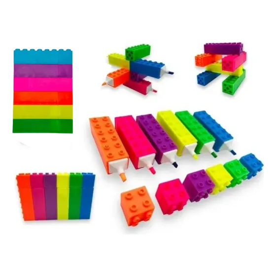 Marca Texto Lego Com 6 Cores Papelaria Fofa Divertida