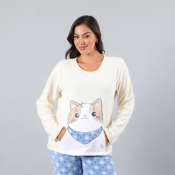 Pijama Micropolar Bolsillo Flores Mujer 33758-17