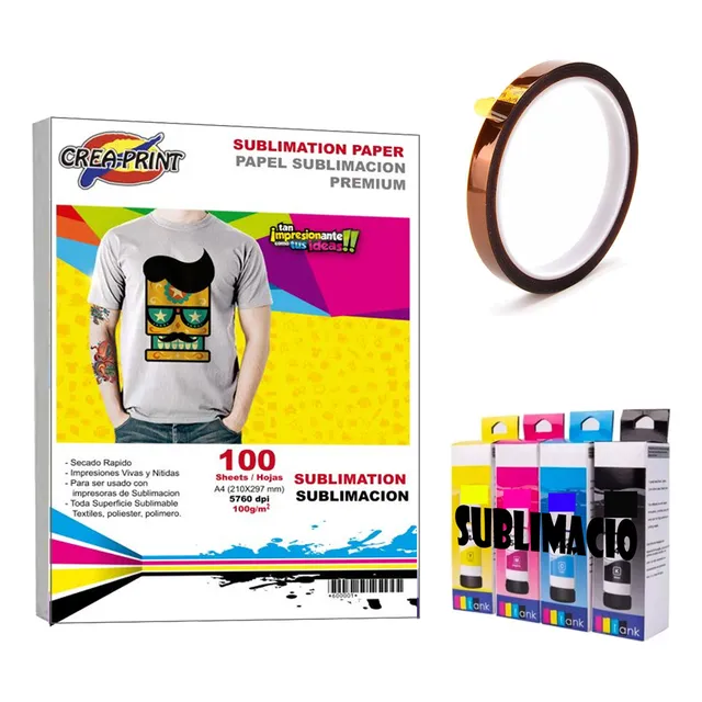 Pack De Sublimacion 100 Hojas A4 + Pack De Tintas + Tape