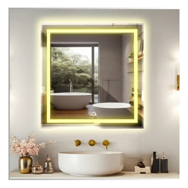 Espelho Quadrado 50x50 Jateado Com 3 Cores Led Touch Luxo 3 Cores Led