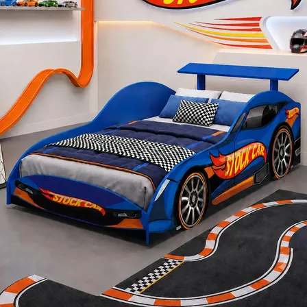 Móveis Bela Stock Wheels Car Temática Berço Americano Azul Hot Wheels