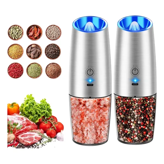 Molinillo Pimentero Salero Especies Recargable Usb Acero Gris