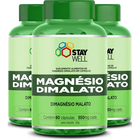 Kit 3 Unidades Do Magnésio Dimalato Puro 60 cápsulas