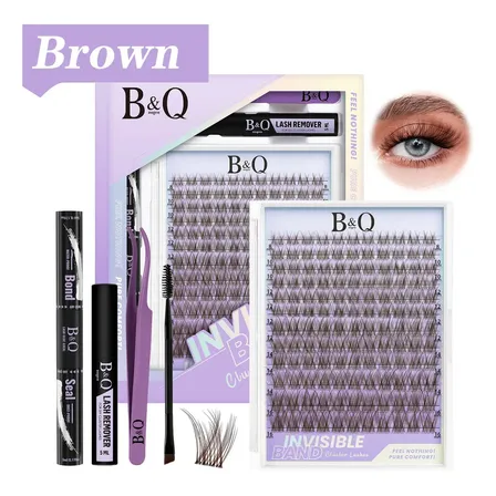 Kit De Pestañas B&qaugen Marrón 144 Unidades Con Pegamento Y Removedor D 1.8 Cm 0.03 Mm