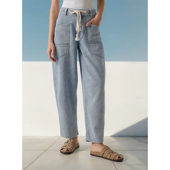 Jean Barrel Tipo Globo Para Mujer Azul