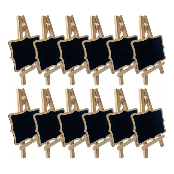 12pcs Mini Letreros A Tiza, Madera Con Base Pizarra