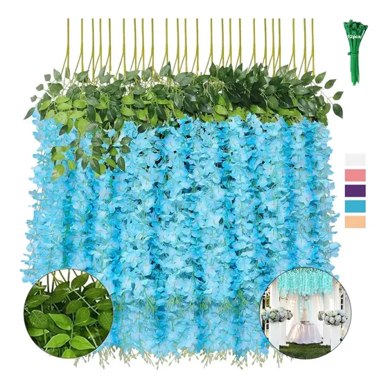 Flores Artificial Wisteria 12pzs 1.1m Decoración Con Cincho