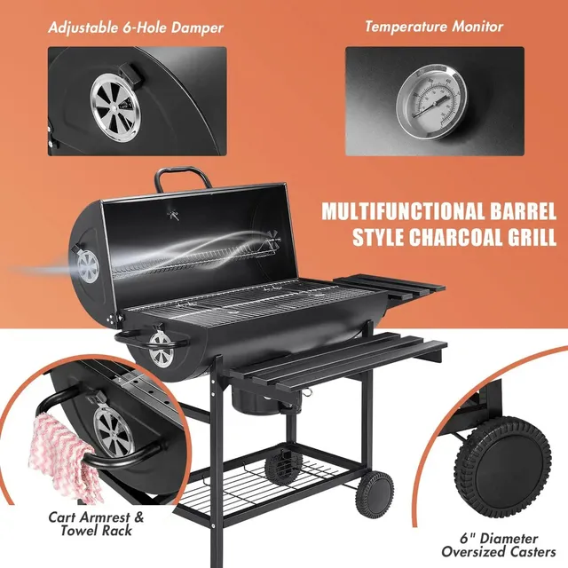 PLMUYY Asador de Carbon Móvil con Ruedas 70*35cm Gran Área Hierro Grande color Negro Zt01