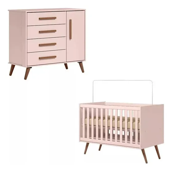 Quarto Com Berço Vira Mini Cama C/ Cômoda - Moveis Leartam