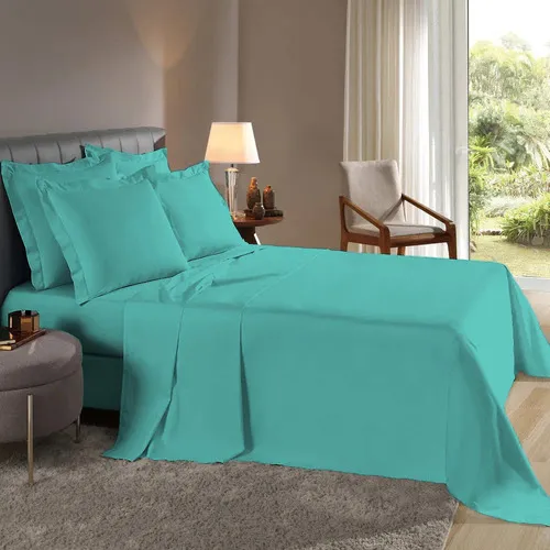 Lençol Viúvo 2 Pçs Abas Fios Macio Percal Flex 400 Cor Verde Tiffany