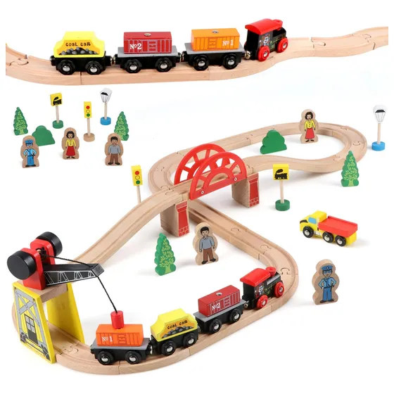 Qilay Juego De Tren De Madera Para Ninos Pequenos, 39 Piezas
