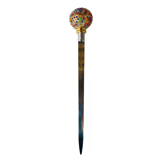 Bengala 92cm Com Punhal Bola Dourada Com Strass Coloridos