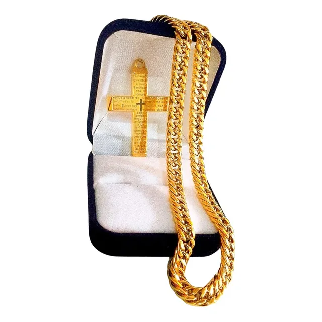Cadena Gruesa Colganate De Cruz  Grabado El Padre Nuestro 