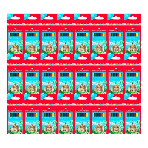 Kit 24 Caixas Mini Lápis De Cor Faber-castell 6 Cores Marcação Vermelho