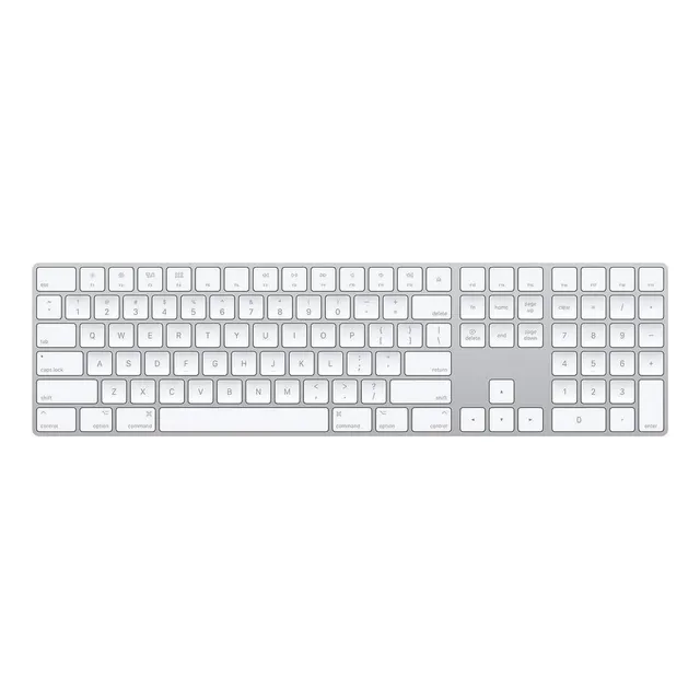 Teclado bluetooth Apple QWERTY inglés US color plata y blanco