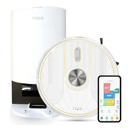 Robô Aspirador Ropo Glass 5 Pro Limpeza Inteligente 4 Em 1 Esterilização Por Uv Estação Autolimpante. Branco 220v