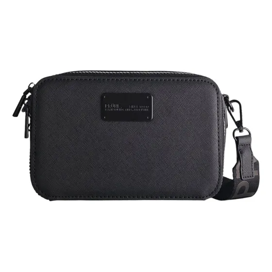 Prüne Cartera Bandolera Penny En Efecto Cuero Saffiano Negro Total Black Lisa Negro Negro