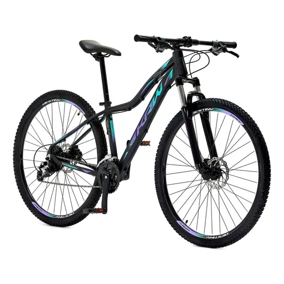 Bicicleta Aro 29 Krw Desty Alum Shimano Altus 27v Trava Sx10 Cor Preto/lilas E Turquesa