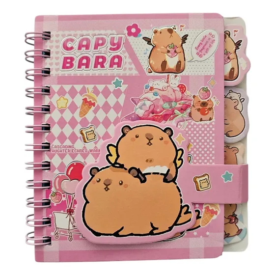 Mini Libreta Capibara 12 X 10 Cms Anillado Con Broche Kawaii